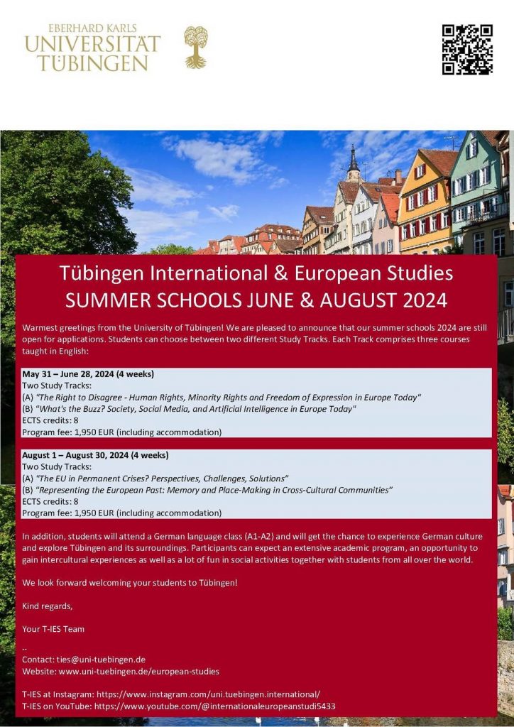 Tübingen International & European Studies SUMMER SCHOOLS June and